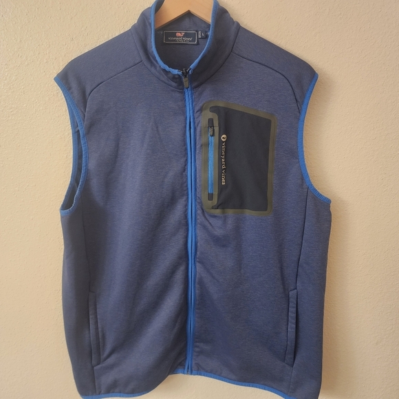Vineyard Vines Blue Full Zip Front Pocket Stretch Vest Mens Large - Picture 1 of 9